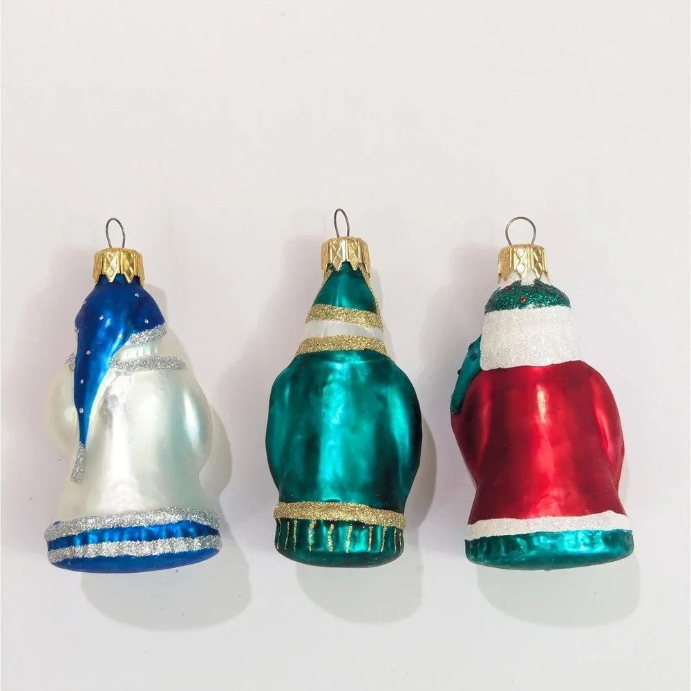 Handcrafted Blown Glass Christmas Ornament Set of 3 European Santa Claus Mexico